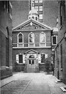Plate LXXXVI.&mdash;Carpenter's Hall, off Chestnut Street,
between South Third and South Fourth Streets. Erected in 1770; Old
Market House, Second and Pine Streets.