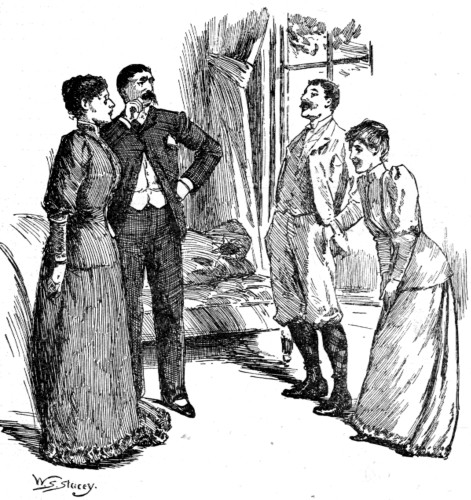 KITTY: "SPLENDID! I NEVER SAW ANYTHING SO WELL DONE!"

SIR W.: "IT'S NO LAUGHING MATTER!"