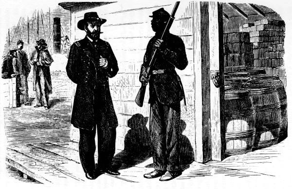 "YOU MUST THROW AWAY THAT CIGAR, SIR!"

A Phalanx guard refusing to allow General U. S. Grant to pass by the
commissary store-house till he had thrown away his cigar.