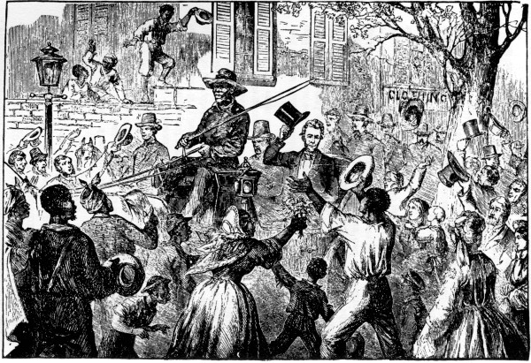 RECEIVING THE PRESIDENT.

Abraham Lincoln riding through Richmond, April 4th, 1865, after the
evacuation of the city by the Confederates.