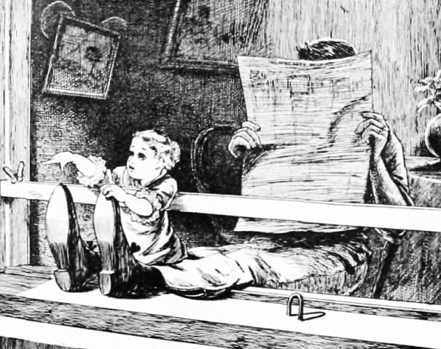 a second glance revealed the real owner of the feet in
the person of the fond papa, who was thus securing a few moments to read
his paper.