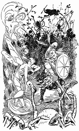 Fig. 30.&mdash;Elf Whirlit Comes to the Rescue of Captain Bruce.&mdash;(Illustration by Dan. C. Beard.)