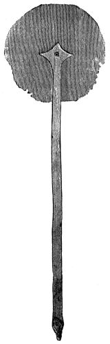 FRYING PAN OF BRONZE WITH
IRON HANDLE. FROM THE VIKING
AGE.