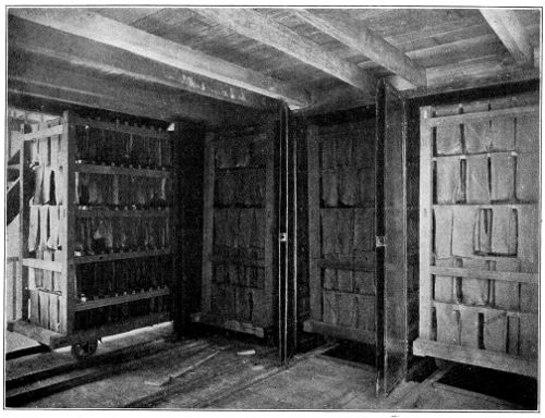 View of
Platform of 'Devon' Smoke-House; Doors of Compartments Open, and
One Rack Partially Withdrawn