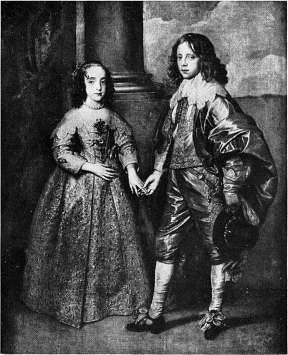 Kinderhuwelijk.&mdash;Willem II en zijn bruid Maria van
    Engeland.&mdash;Naar de schildering van Van Dijck, in het Rijksmuseum, Amsterdam.