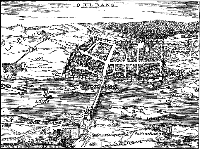 ORL�ANS TEN TIJDE VAN HET BELEG IN 1429--Gereconstrueerd door Mej. F. Bremer (Penteekening)