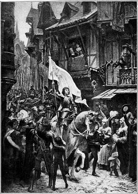 Intocht van Jeanne d' Arc binnen Orl�ans.--Naar een schilderij van J. Scherrer. Museum Orl�ans.