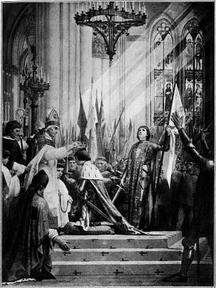 Kroning van Karel VII te Reims, 1429.--Naar een muurschildering van Lenepveu in het Panth�on.
