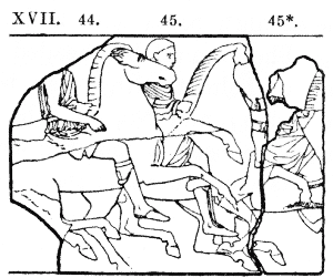 Fig. 14.&mdash;South frieze, slab xvii. (44. 45. 45*.)