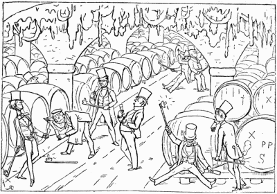 YE WYNE VAULTS AT YE DOCKS.
SHOWYNGE A PARTYE TASTYNGE.