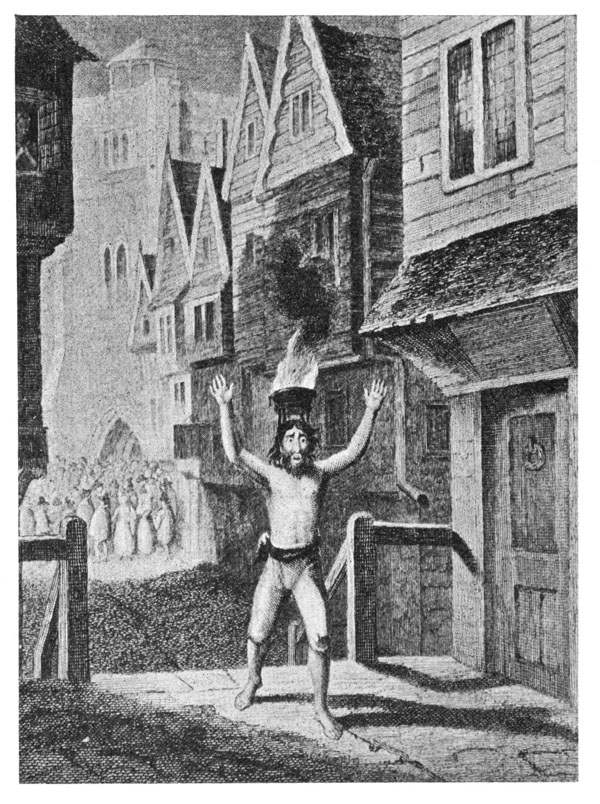 SOLOMON EAGLE. From the drawing by G. Cruikshank,
as engraved by Davenport for "A Journal of
the Plague Year," 1833.