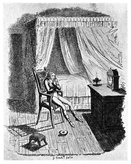 PETER SCHLEMIHL WATCHING THE CLOCK

From "Peter Schlemihl," 1823. Copies of the
book dated 1824 are also accepted as of the first
edition.