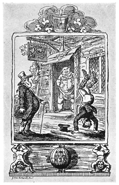 NEW READINGS. The Irishman tries to read a
reversed sign by standing on his head. From
"The Humourist," vol. iv., 1821.