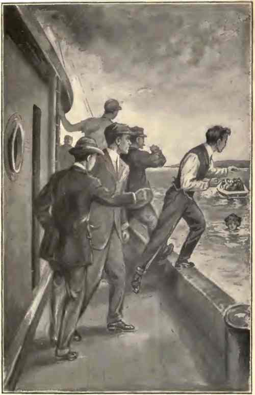 &ldquo;THERE SHE IS!&rdquo; CRIED TOM! AND THE NEXT INSTANT CAME A SPLASH, AS DICK MADE A DIVE OVERBOARD.