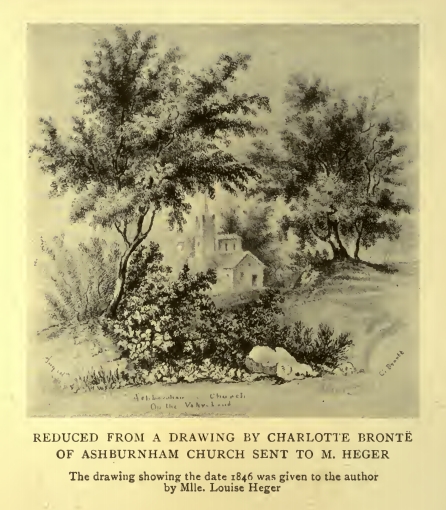 REDUCED FROM A DRAWING BY CHARLOTTE BRONT� OF ASHBURNHAM
CHURCH SENT TO M. HEGER