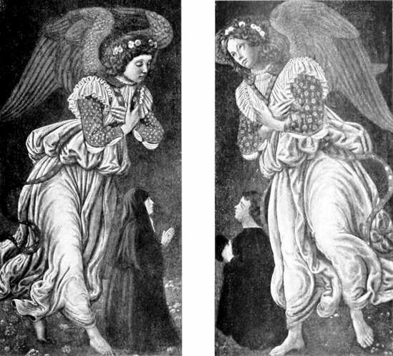 EMPOLI &mdash; GALLERIA DELLA COLLEGIATA &mdash; ANGELI DIPINTI DAL BOTTICINI, NEL DOSSALE D'ALTARE. (Fot. Alinari).