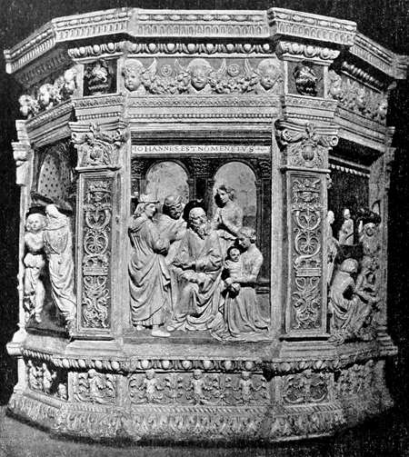 CERRETO-GUIDI &mdash; CHIESA DI S. LEONARDO &mdash; GIOV. DELLA ROBBIA: FONTE BATTESIMALE. (Fot. Alinari).