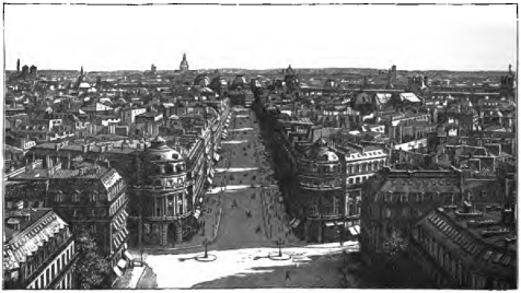 Entrance to Rue du Quatre-Septembre.&mdash;Avenue de
l’Opéra.&mdash;Entrance to Rue de la Paix.

VIEW FROM THE BALCONY OF THE OPERA.