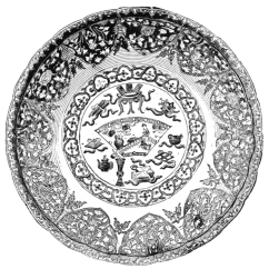 Fig. 83.&mdash;Blue-and-white Plaque, with Honorific Marks.
(J. C. Runkle Coll.)