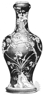 Fig. 89.&mdash;Chinese Porcelain. White “Hawthorn” on Black.
(S. P. Avery Coll., N. Y. Metropolitan Museum.)
