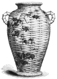 Fig. 118.&mdash;Satsuma Vase. Very Fine Crackle. Decoration:
leaves brown, veined with gold. Height, 15 in. (R. H. Pruyn Coll.)