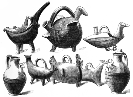 Fig. 155.&mdash;Phœnician Vases, found at Dali. (Cesnola
Coll., N. Y. Metropolitan Museum.)