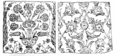 Fig. 161.&mdash;Saracenic Tiles. Green and Dark-blue on White.
(Boston Museum of Fine Arts.)