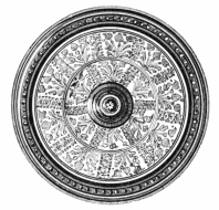 Fig. 193.&mdash;Hispano-Moresque Plaque in Frame. Diameter, 16
in. Copper Color on White: Metallic Lustre. (Wales Coll., Boston Museum
of Fine Arts.)