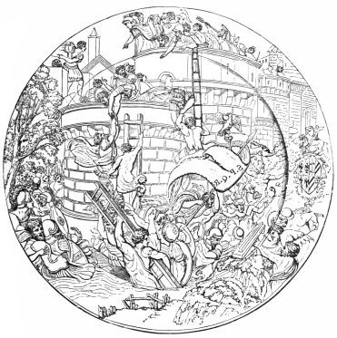 Fig. 216.&mdash;Urbino Plate, by Xanto. Scene, the Storming of
Goleta. (Marryat Coll.)