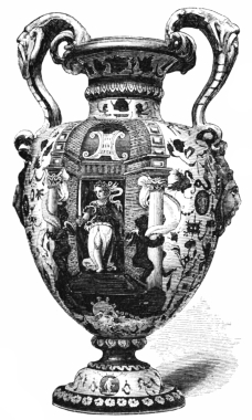 Fig. 217.&mdash;Urbino Vase. Figure of Justice with Sword.
(Castellani Coll.)