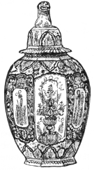 Fig. 285.&mdash;Delft Blue-and-white. Eighteenth Century.
Chinese Style. Height, 17½ in. (Mrs. John V. L. Pruyn Coll.)