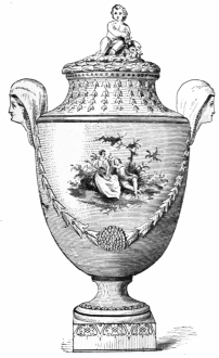 Fig. 292.&mdash;Meissen Porcelain. Blue Festoon, Pink Rosette.
1709-1726. (F. Robinson Coll.)