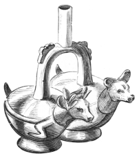 Fig. 366.&mdash;Peruvian Drinking-vessel. Stag and Doe.