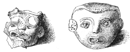 Fig. 400.&mdash;Terra-cotta Heads, from Santa Cruz del Quiche,
Guatemala.