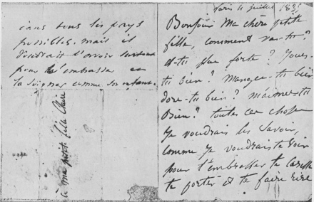 AUTOGRAPH LETTER FROM JULIETTE DROUET TO HER DAUGHTER
CLAIRE.