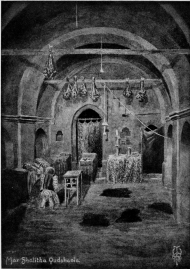 CHURCH OF MAR SHALITHA, QUDSHANIS.

The larger arch opens into the Sanctuary, the veil of which is never
withdrawn except for the celebration of Qurbana. The smaller opens
into the Sacristy, where is also the font. Ex voto offerings of
aromatic herbs hang from the tie beams; and the Church is lit only by a
tiny cruciform loophole at the west end, so that the interior is almost
pitch dark.

No. 11