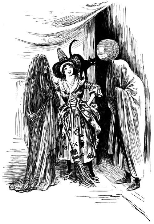 A STRANGE-LOOKING, CLOAKED FIGURE, WITH A LIGHTED JACK-O&rsquo;-LANTERN FOR A HEAD, USHERED THEM INTO THE DRAWING-ROOM