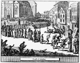 PROCESSION OF AN AUTO DA FÉ.

(From “Les Royaumes d’Espagne et Portugal.” La Haye, 1720.)
