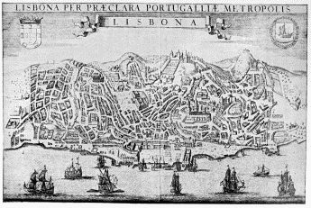 LISBON IN THE SIXTEENTH CENTURY. (From Braun and
Hohenberg’s Civitates orbis terrarum, 1574.)