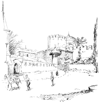 By the Seraglio Walls
Showing the gate by which the Sultans used to enter St. Sophia, and the
dome of St. Irene.