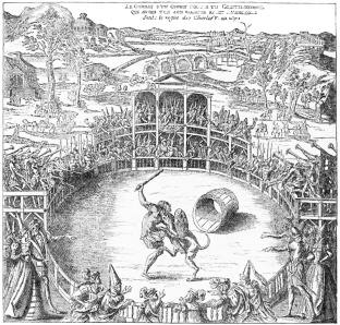 THE FIGHT BETWEEN MACAIRE AND THE DOG OF MONTARGIS.

(From an Old Print.)