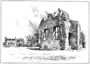 RUINS OF OLD CAMPDEN HOUSE, WITH THE BANQUETING HALL ON
THE LEFT.
