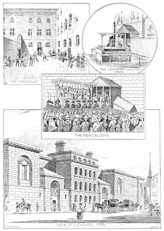 NEWGATE GAOL AT THE END OF THE EIGHTEENTH CENTURY.

(From Contemporary Engravings.)