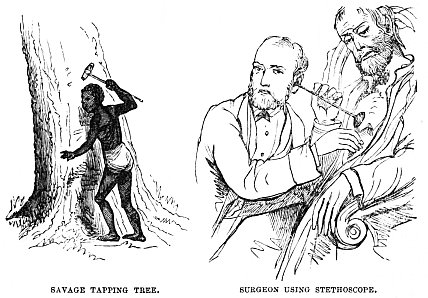 Image unavailable: SAVAGE TAPPING TREE.
SURGEON USING STETHOSCOPE.