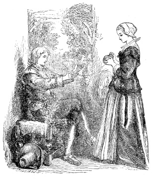 Image unavailable: He sitting awkwardly there, with his arms extended before him,
She standing graceful, erect, and winding the thread from his fingers,

