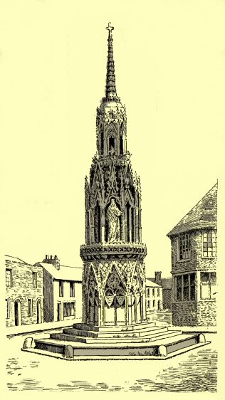 The Eleanor Cross, showing detail of carving.  From
&ldquo;Picturesque Hertfordshire.&rdquo;  Drawn by Duncan Moul