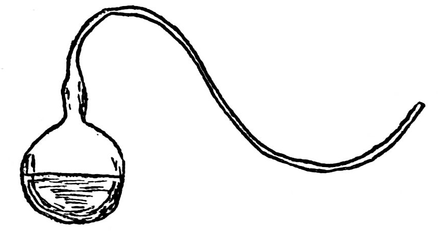 line drawing of glass flask with curved neck